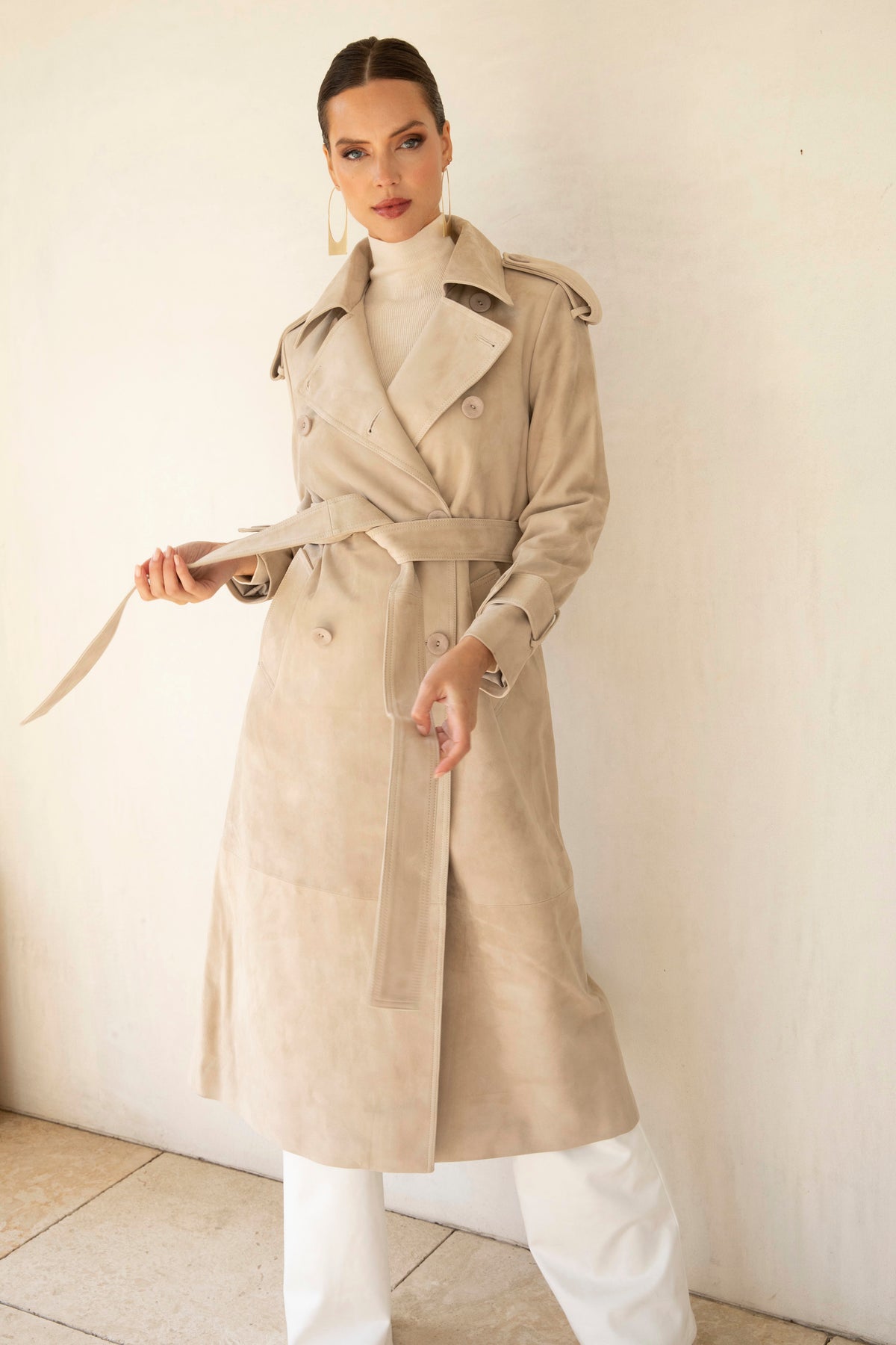 In Motion Suede Coat in Beige