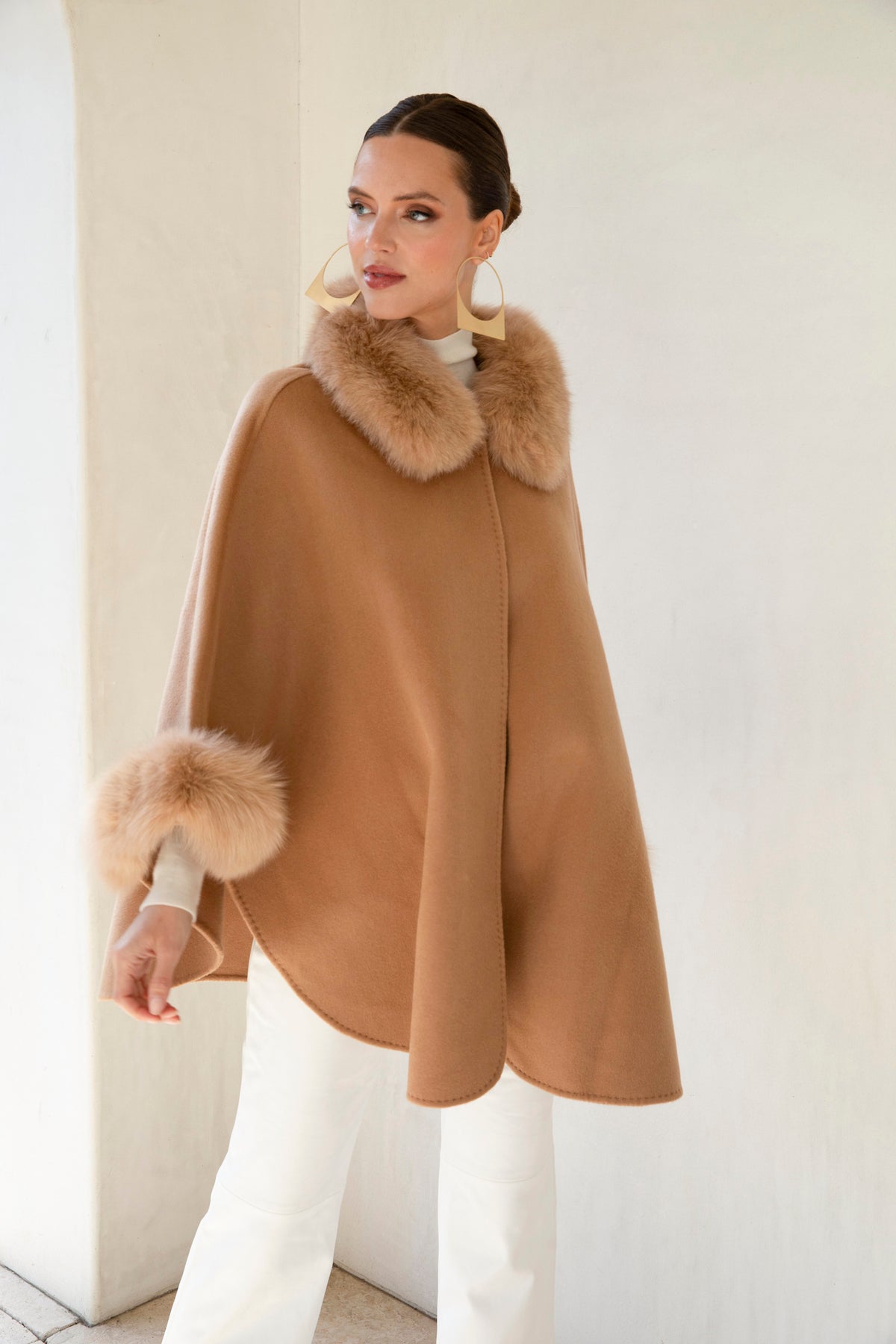 The Heritage Wool Cape in Tan