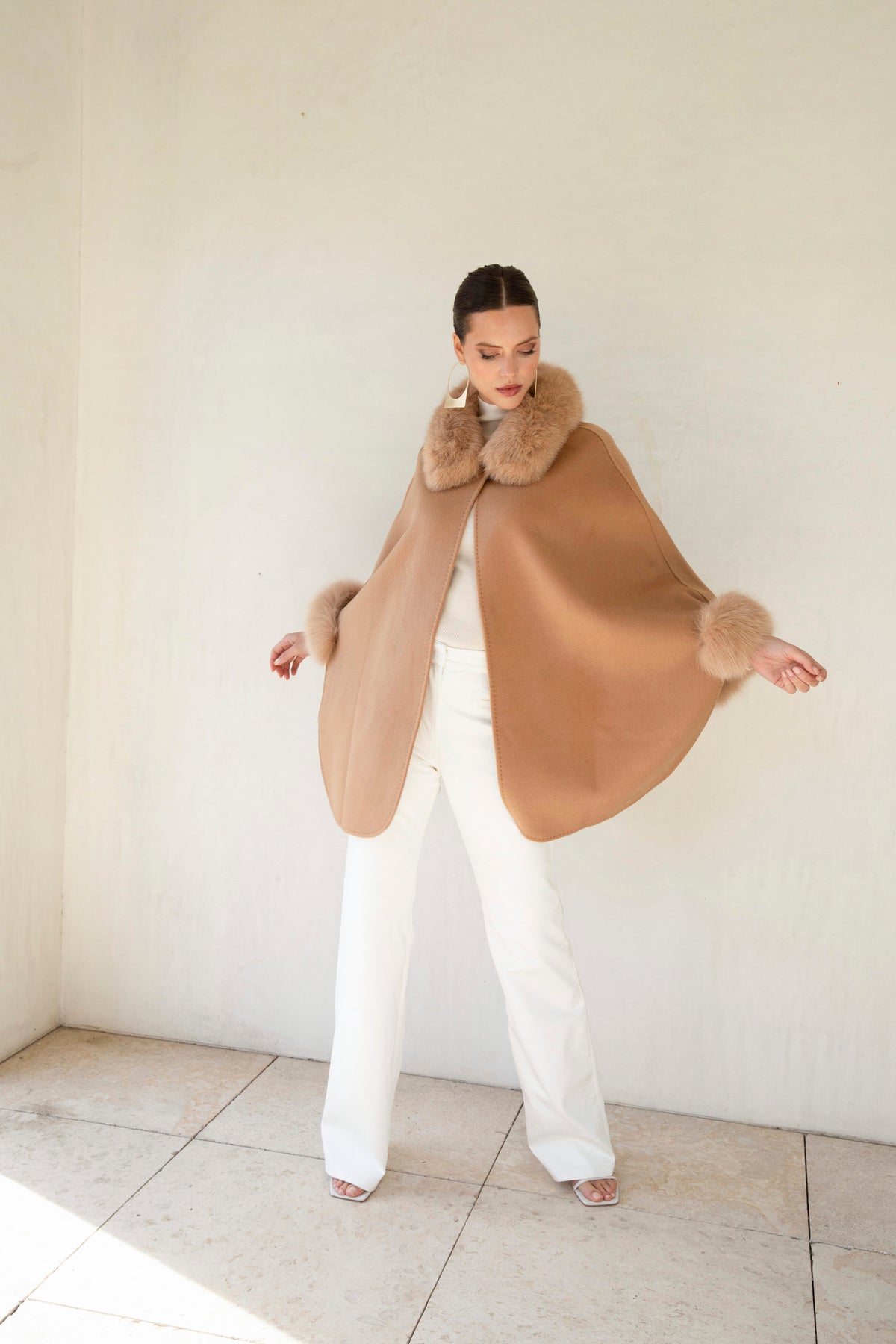 The Heritage Wool Cape in Tan