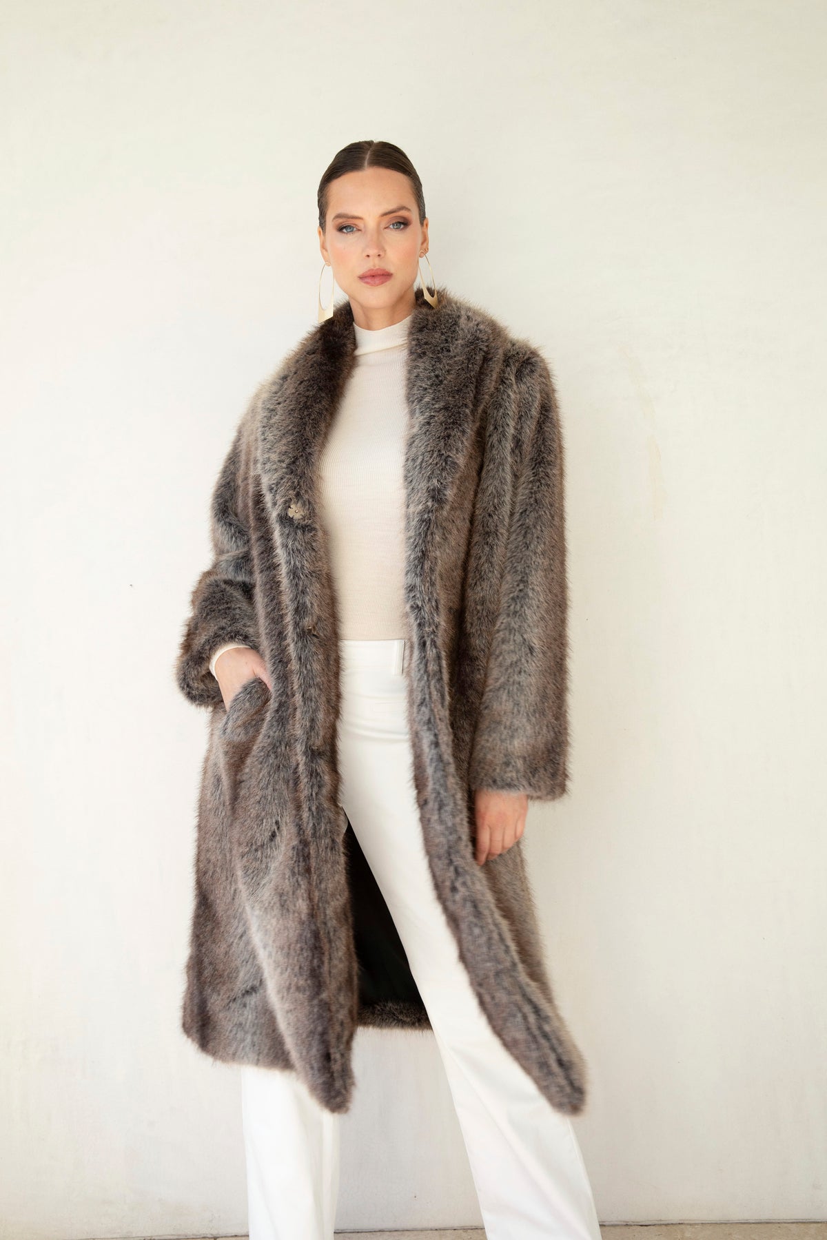 The Aspen Faux Fur Coat in Brown