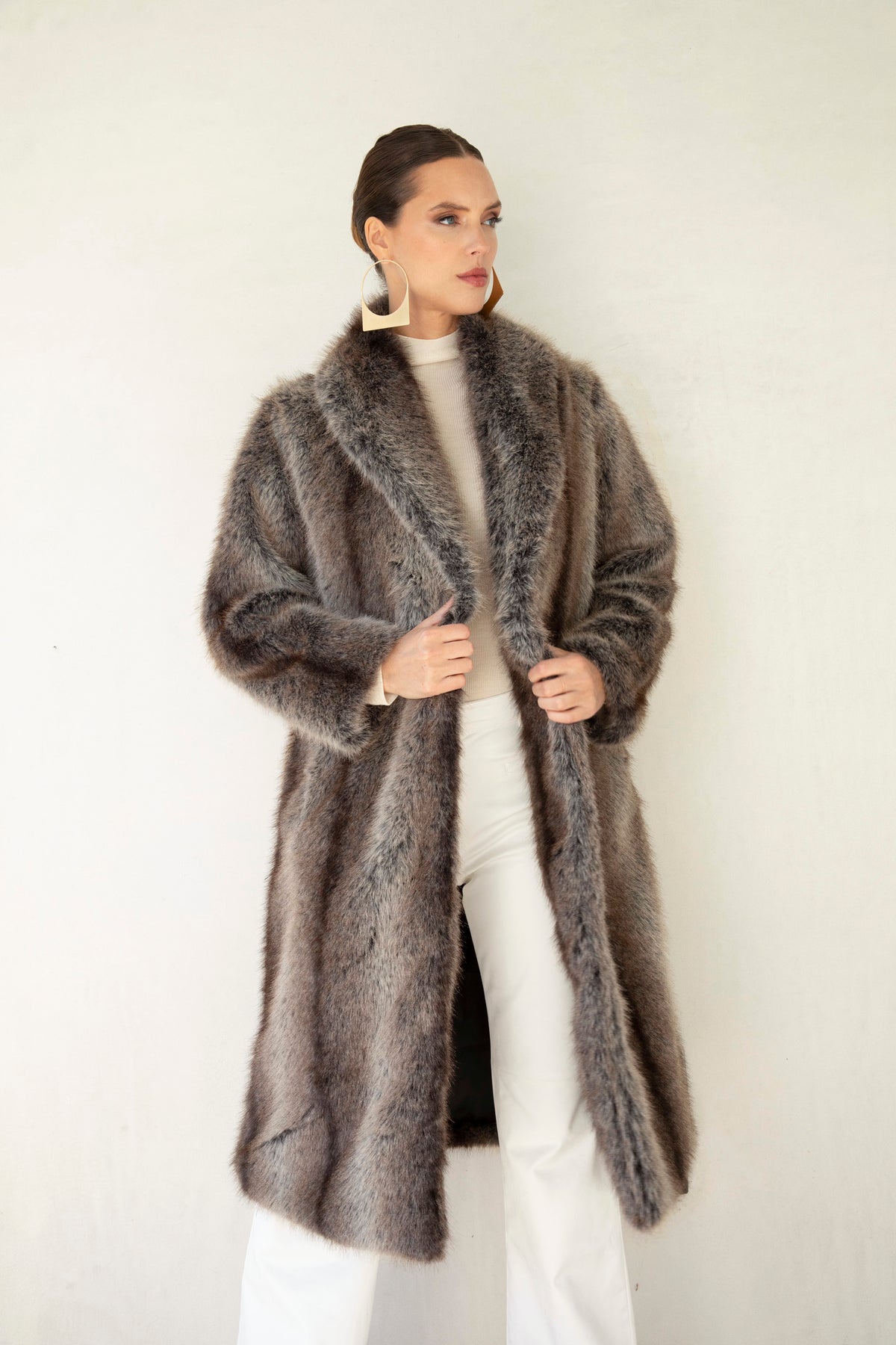 The Aspen Faux Fur Coat in Brown