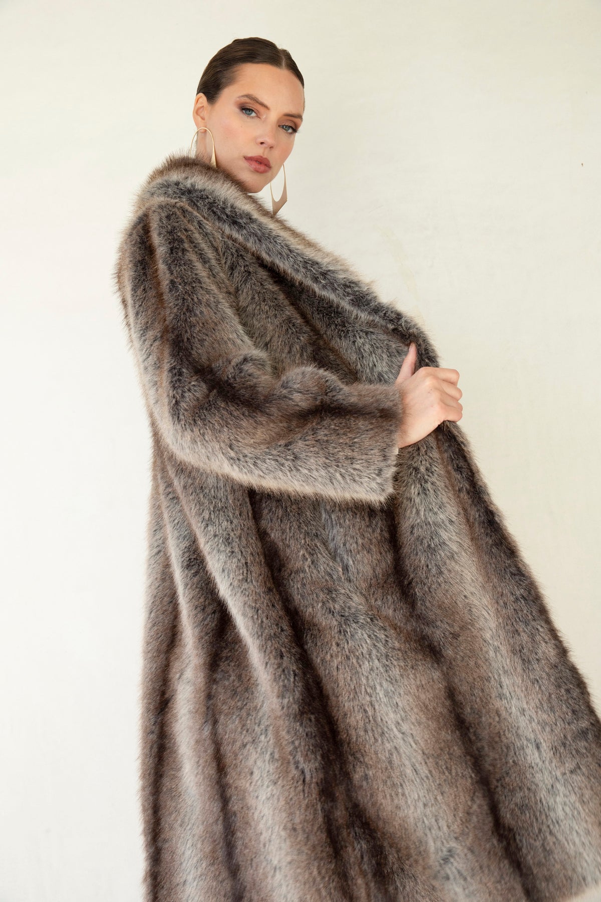 The Aspen Faux Fur Coat in Brown