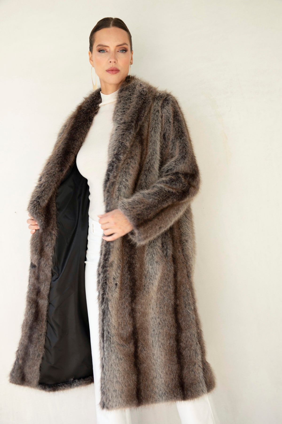 The Aspen Faux Fur Coat in Brown