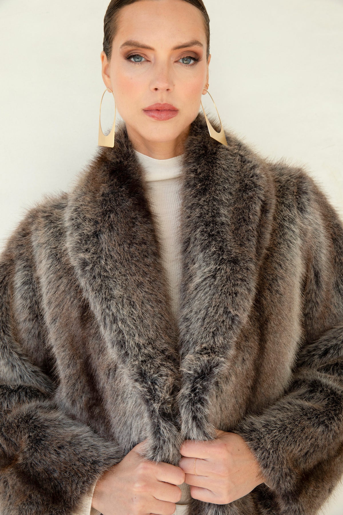 The Aspen Faux Fur Coat in Brown