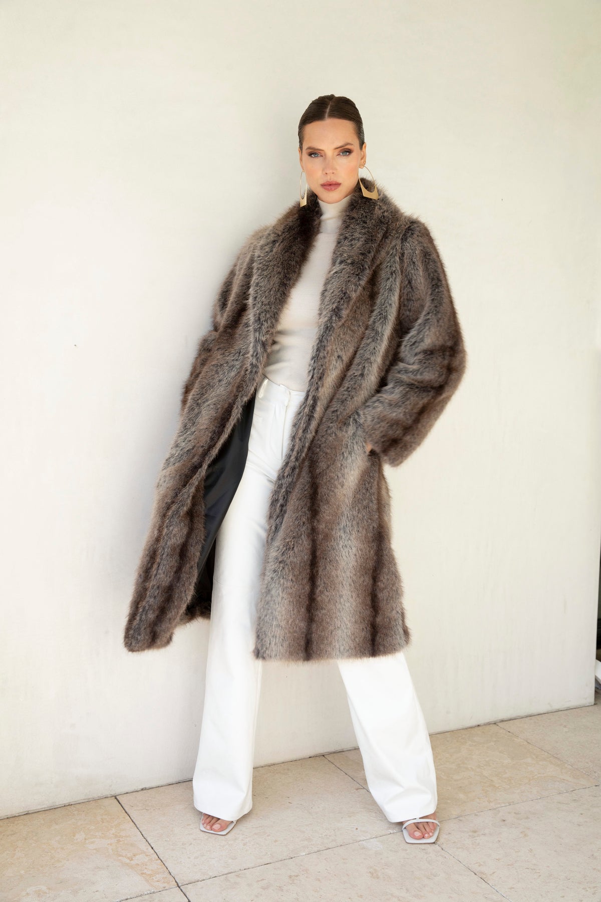 The Aspen Faux Fur Coat in Brown
