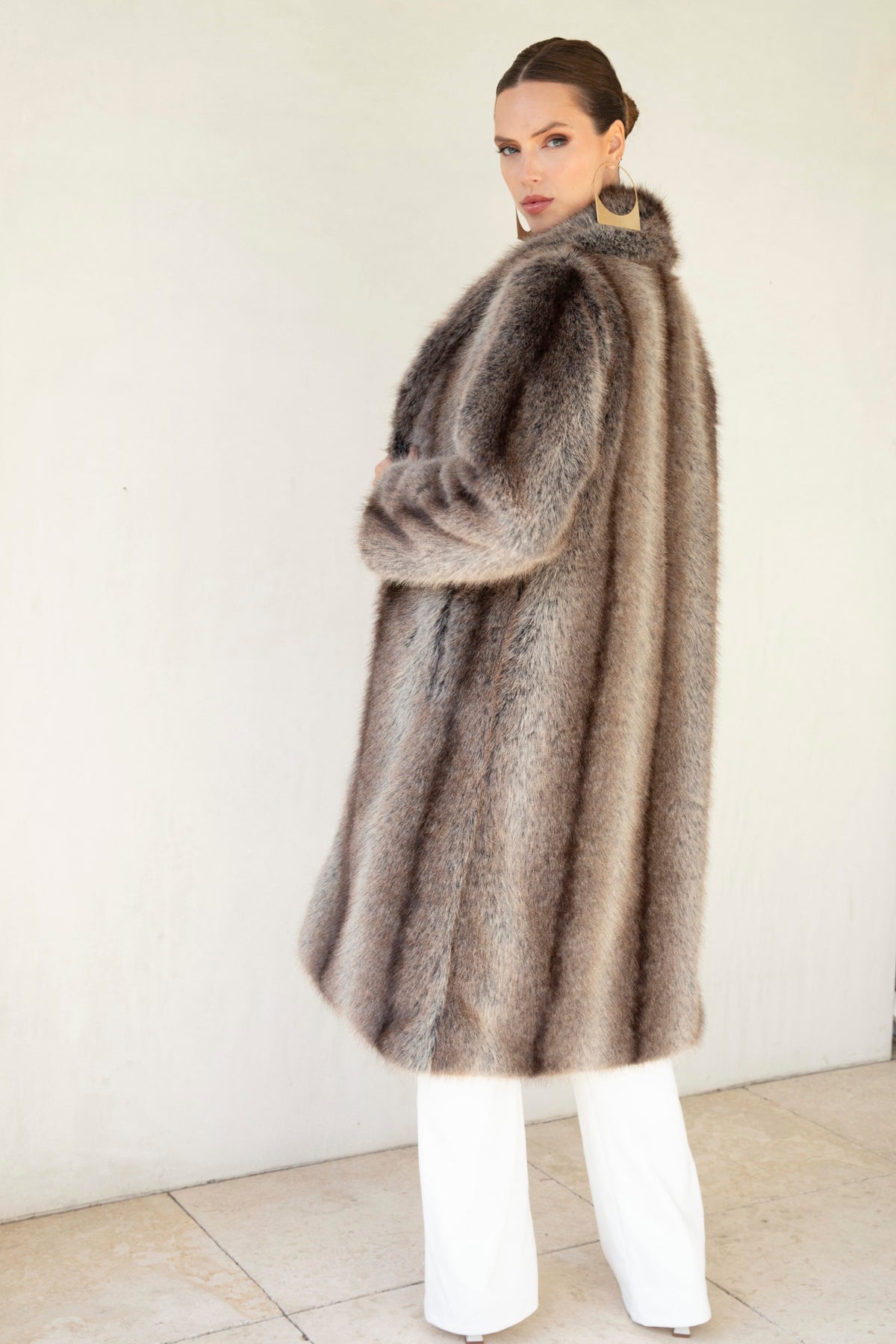 The Aspen Faux Fur Coat in Brown