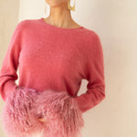 Sunrise Removable Wool Cuff Cashmere Sweater in Pink
