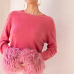 Sunrise Removable Wool Cuff Cashmere Sweater in Pink