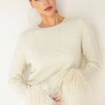 Sunrise Removable Wool Cuff Cashmere Sweater in Cream