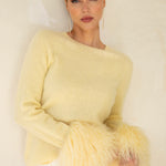Sunrise Removable Wool Cuff Cashmere Sweater in Pale Yellow