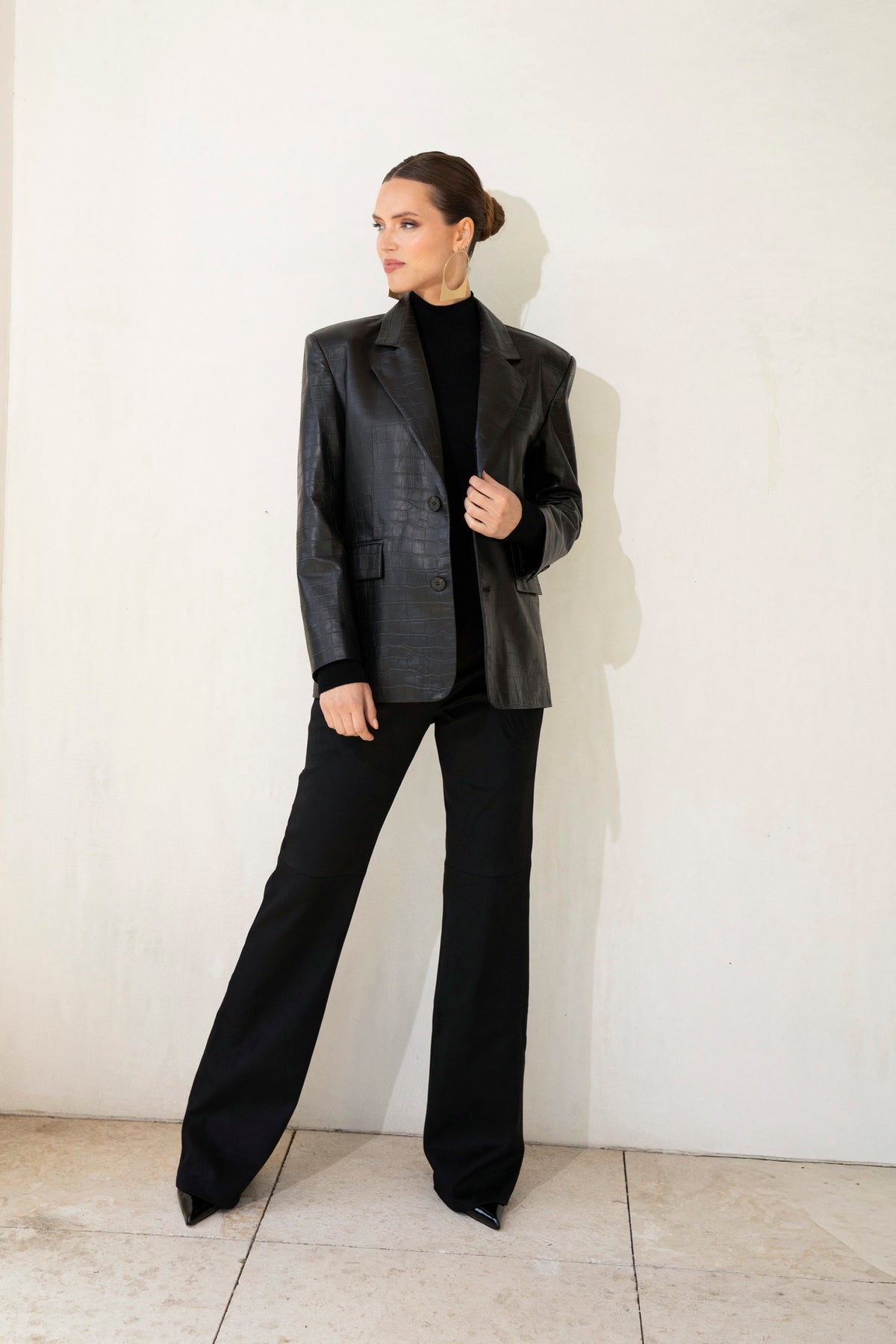 The Icon Oversized Leather Blazer in Black