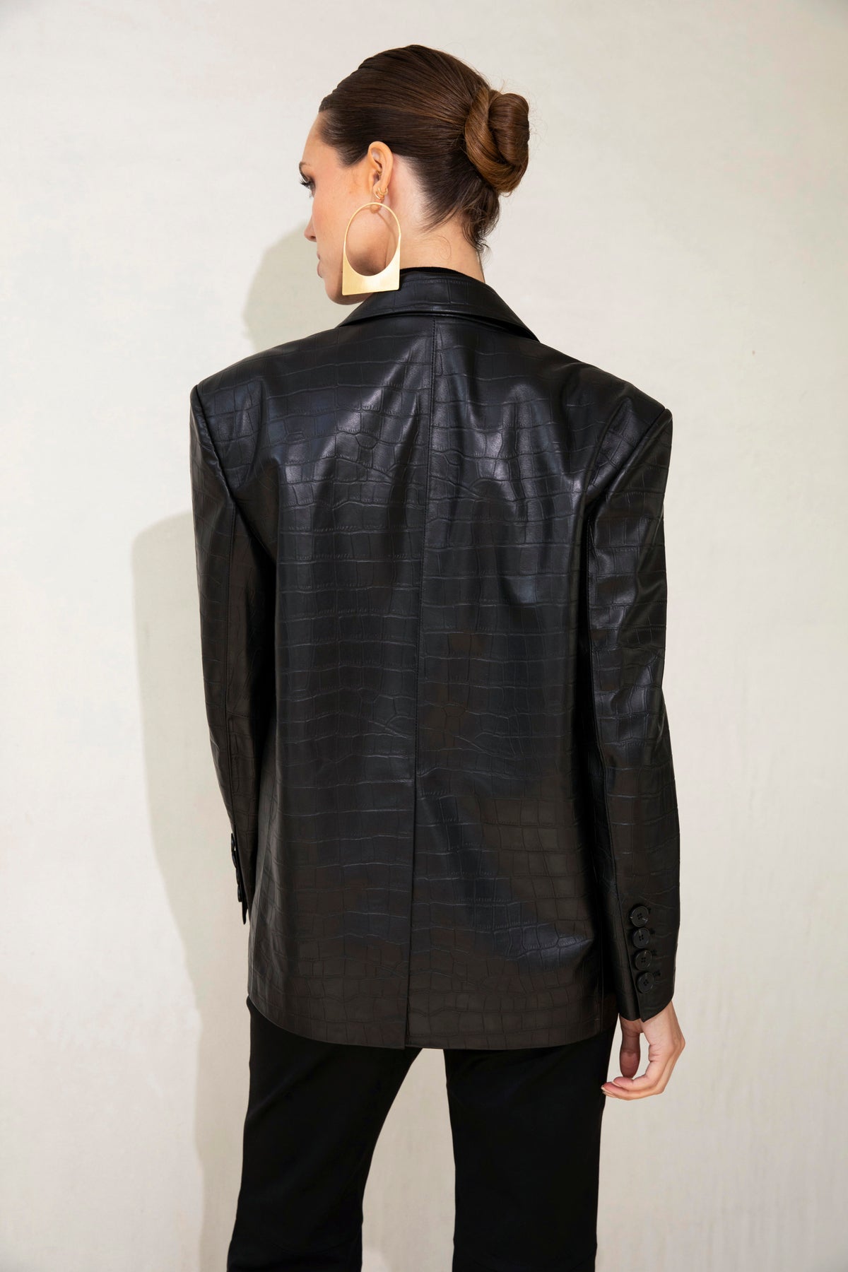 The Icon Oversized Leather Blazer in Black