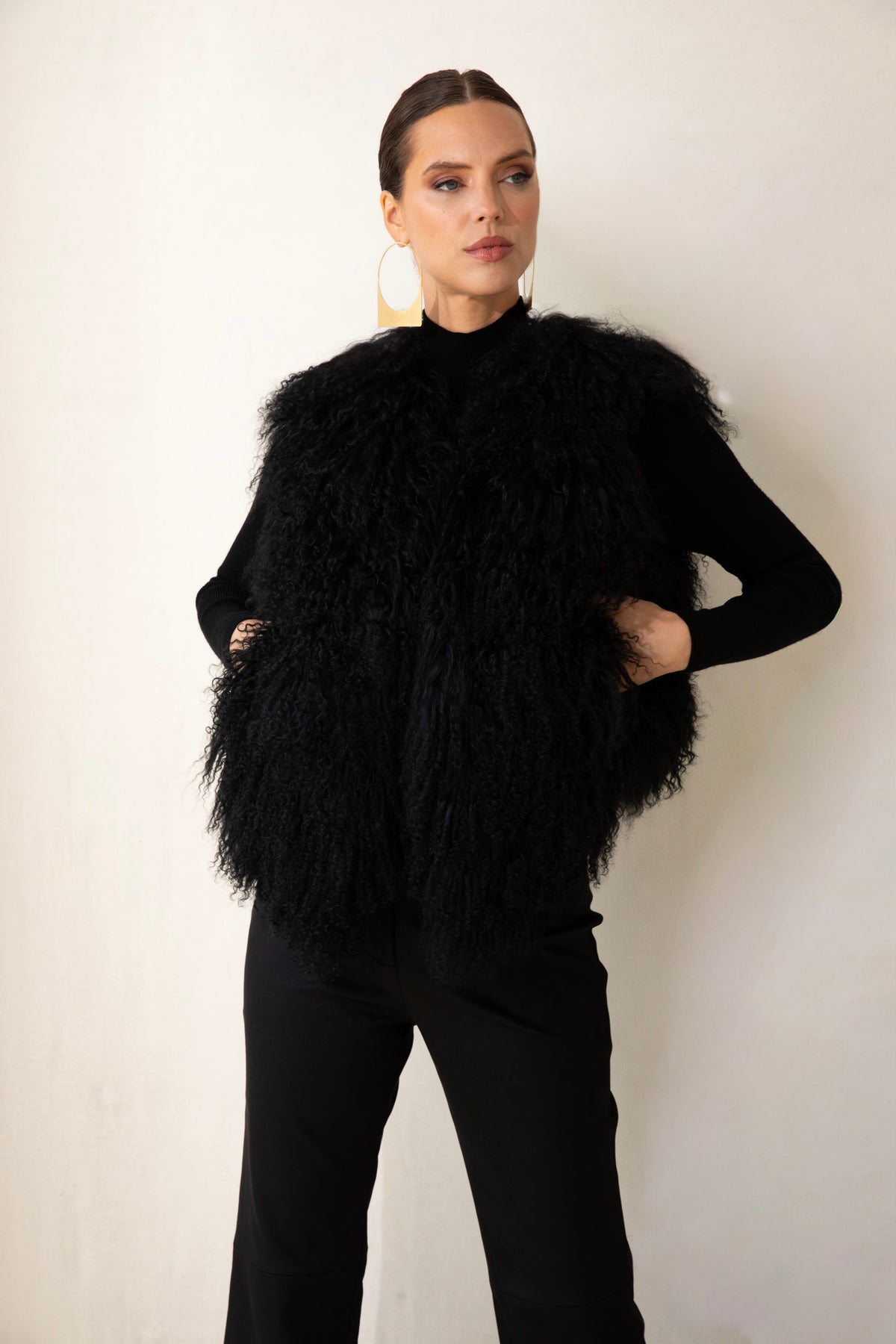 The Northern Shadow Mongolian Wool Vest in Black