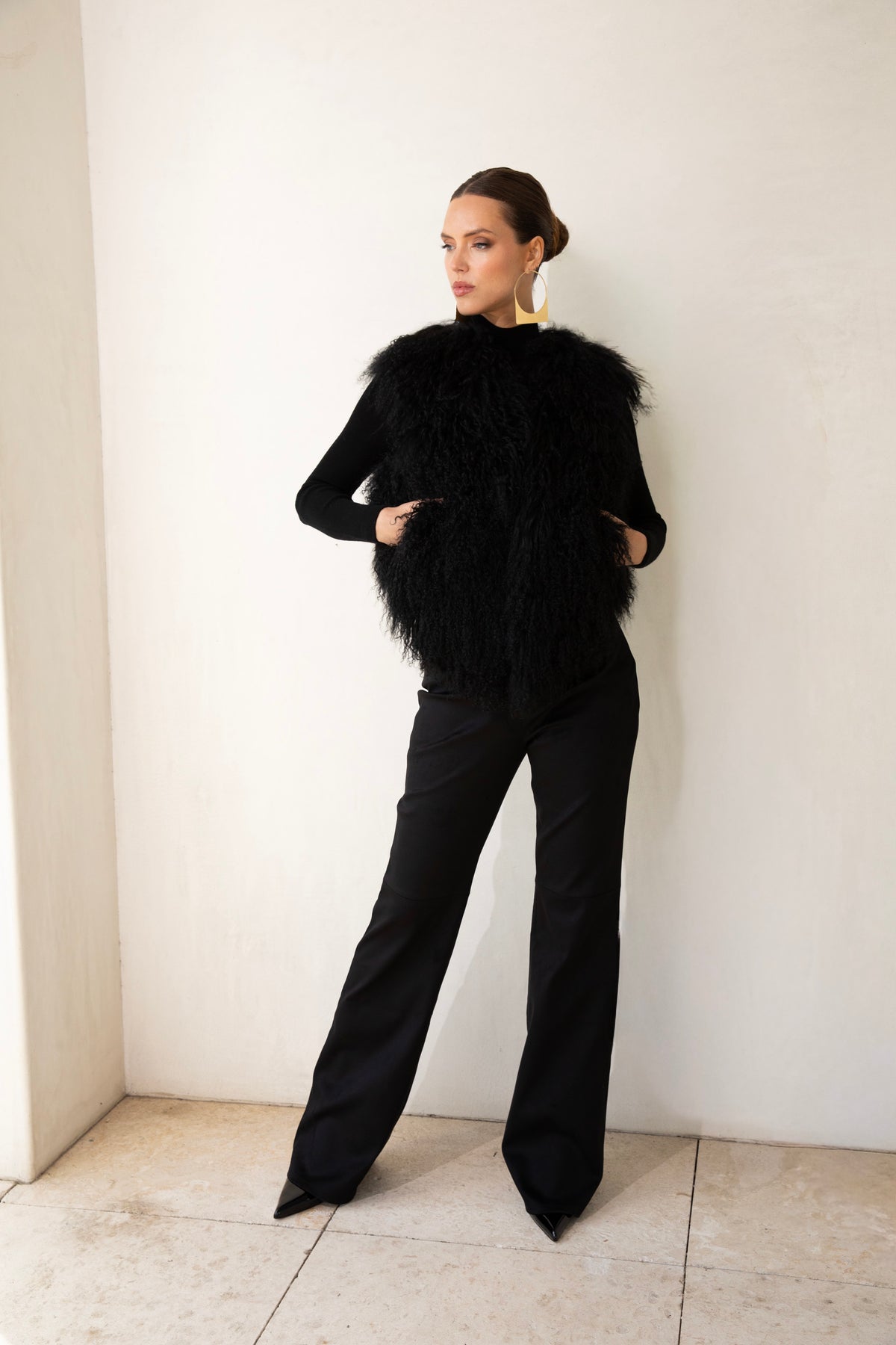 The Northern Shadow Mongolian Wool Vest in Black