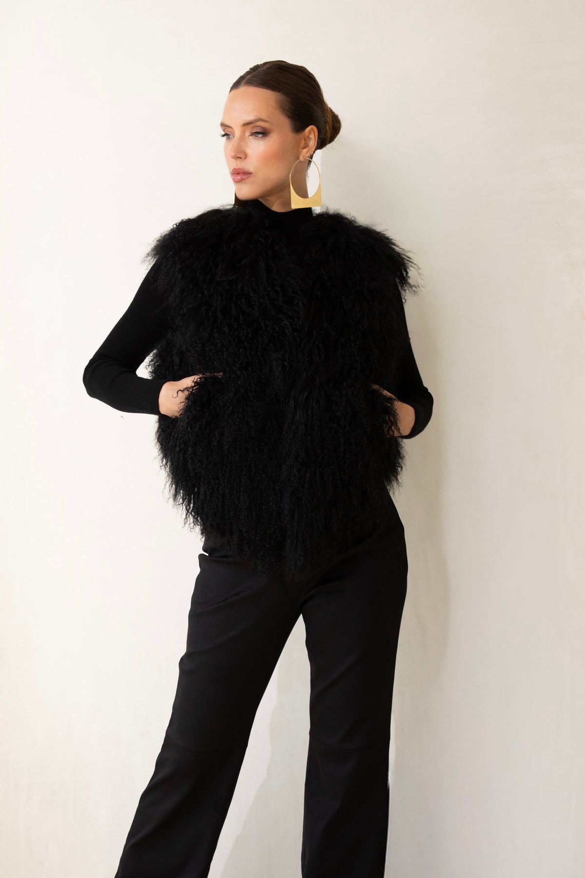 The Northern Shadow Mongolian Wool Vest in Black