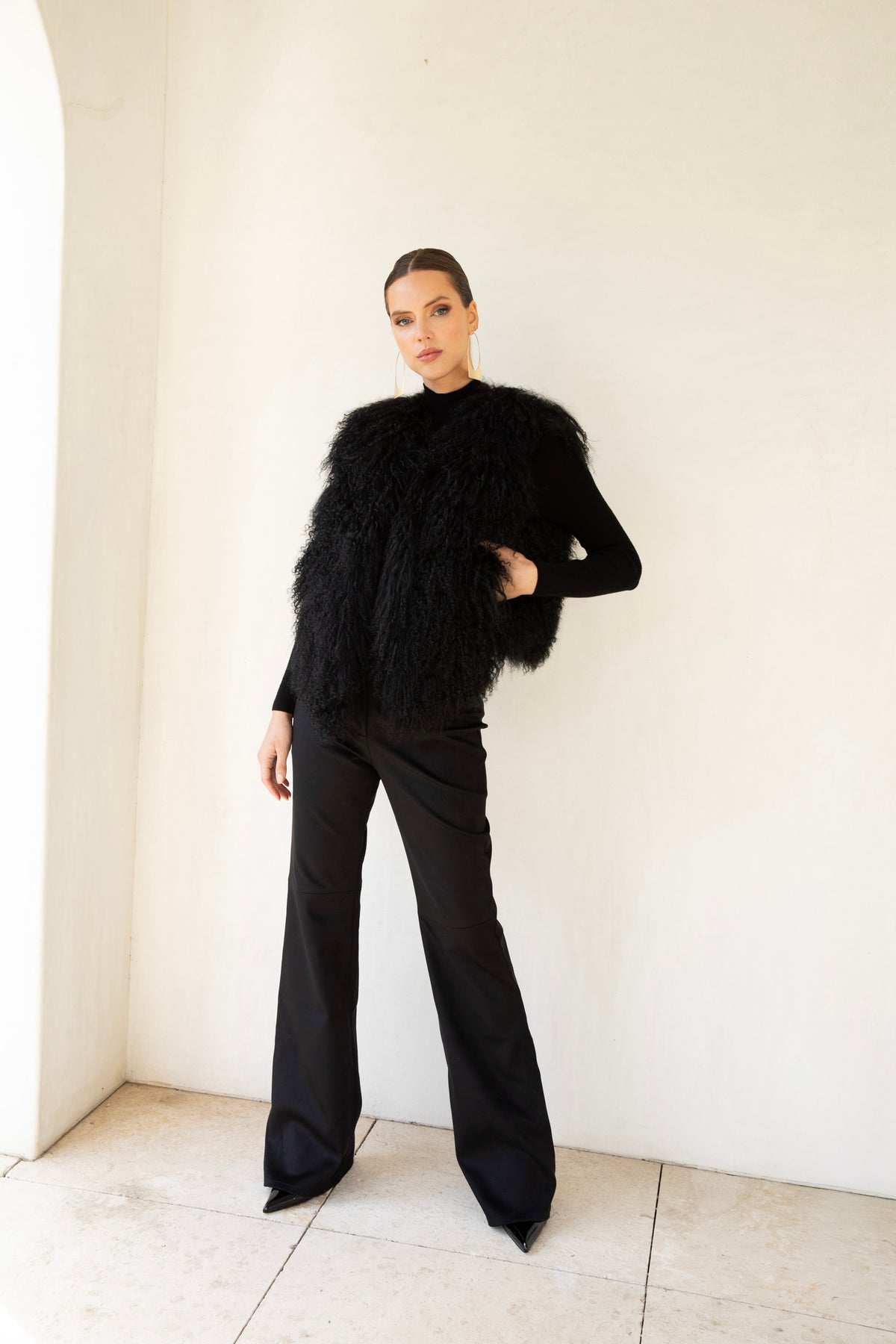 The Northern Shadow Mongolian Wool Vest in Black