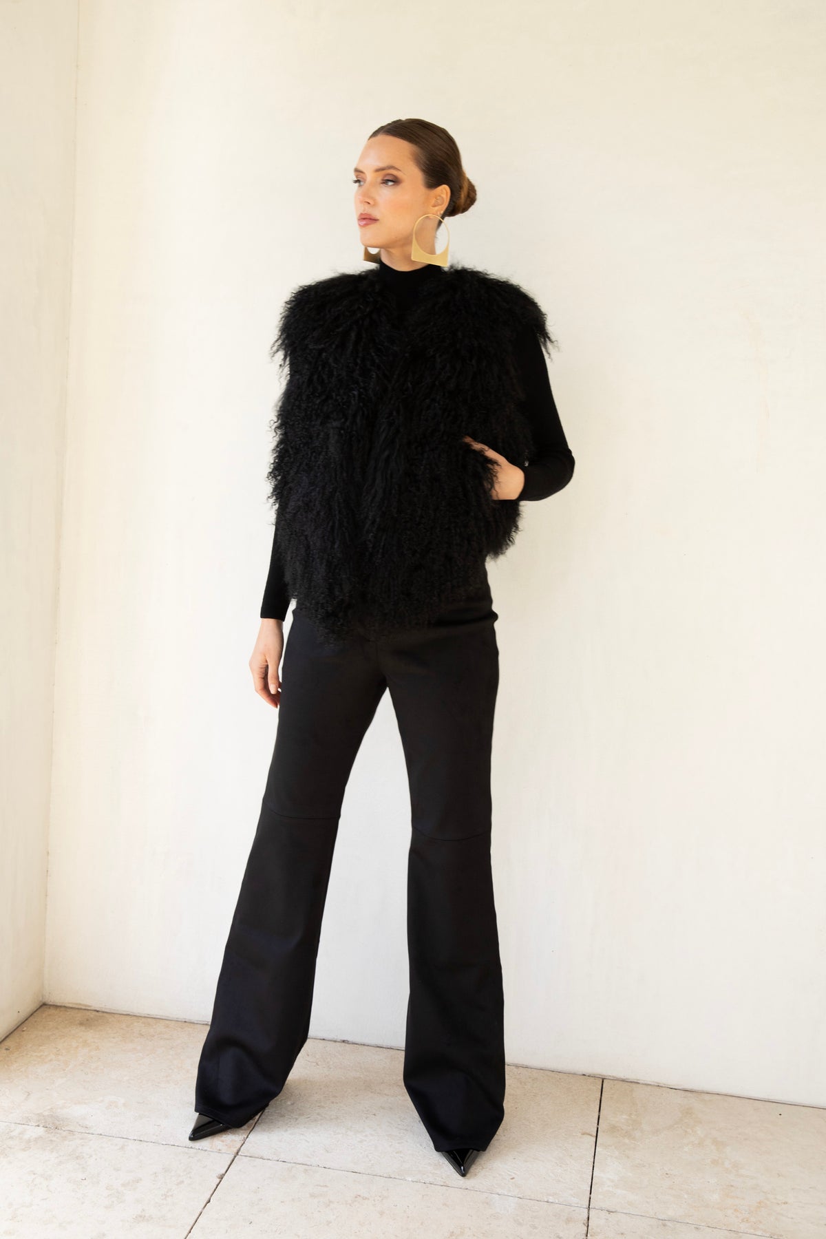 The Northern Shadow Mongolian Wool Vest in Black