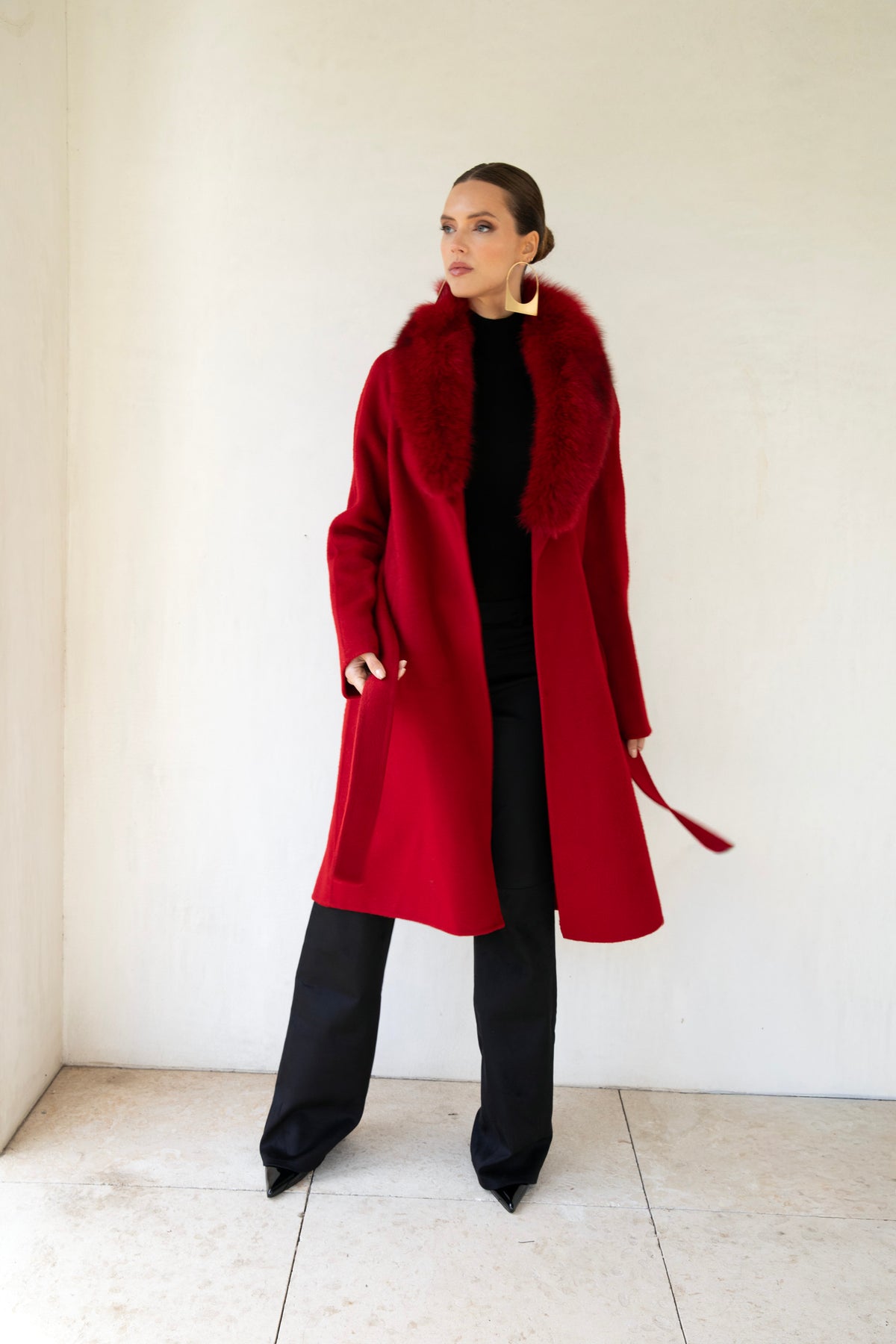 The Heirloom Wool & Fur Coat in Red