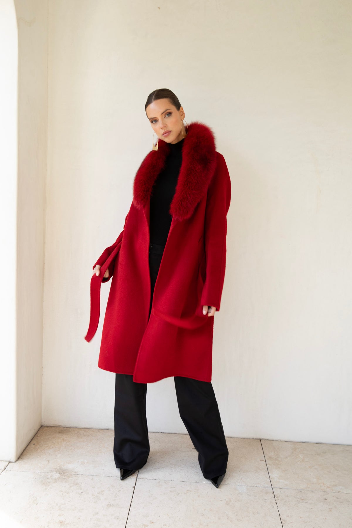 The Heirloom Wool & Fur Coat in Red