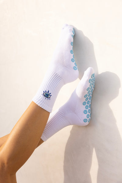 Evil Eye Pilates Barre Grip Socks in Blue - Lisa Maree