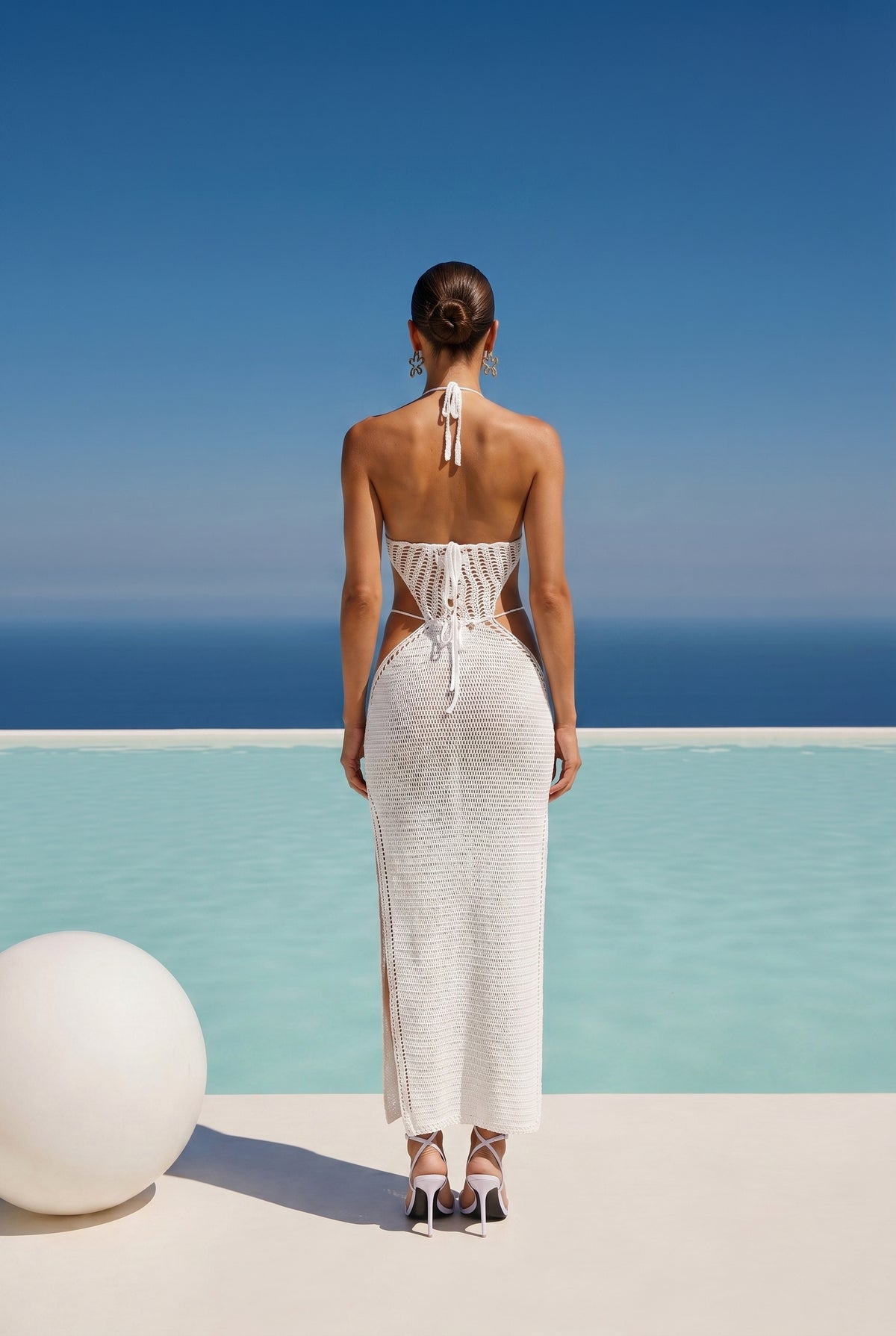 Wide Eyed Girl Long Crochet Coverup Maxi Dress in White
