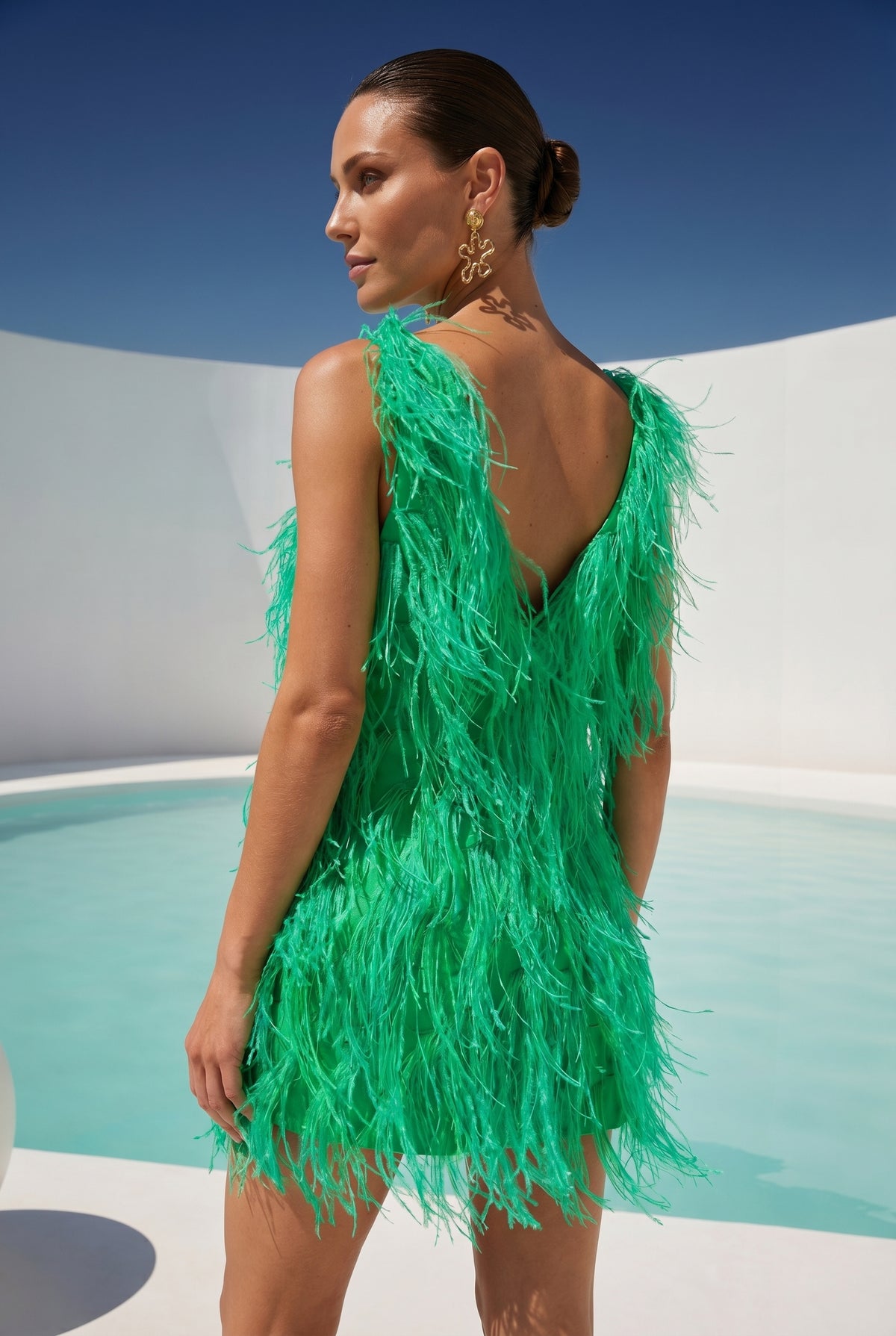 Intense defense feather mini dress in Green