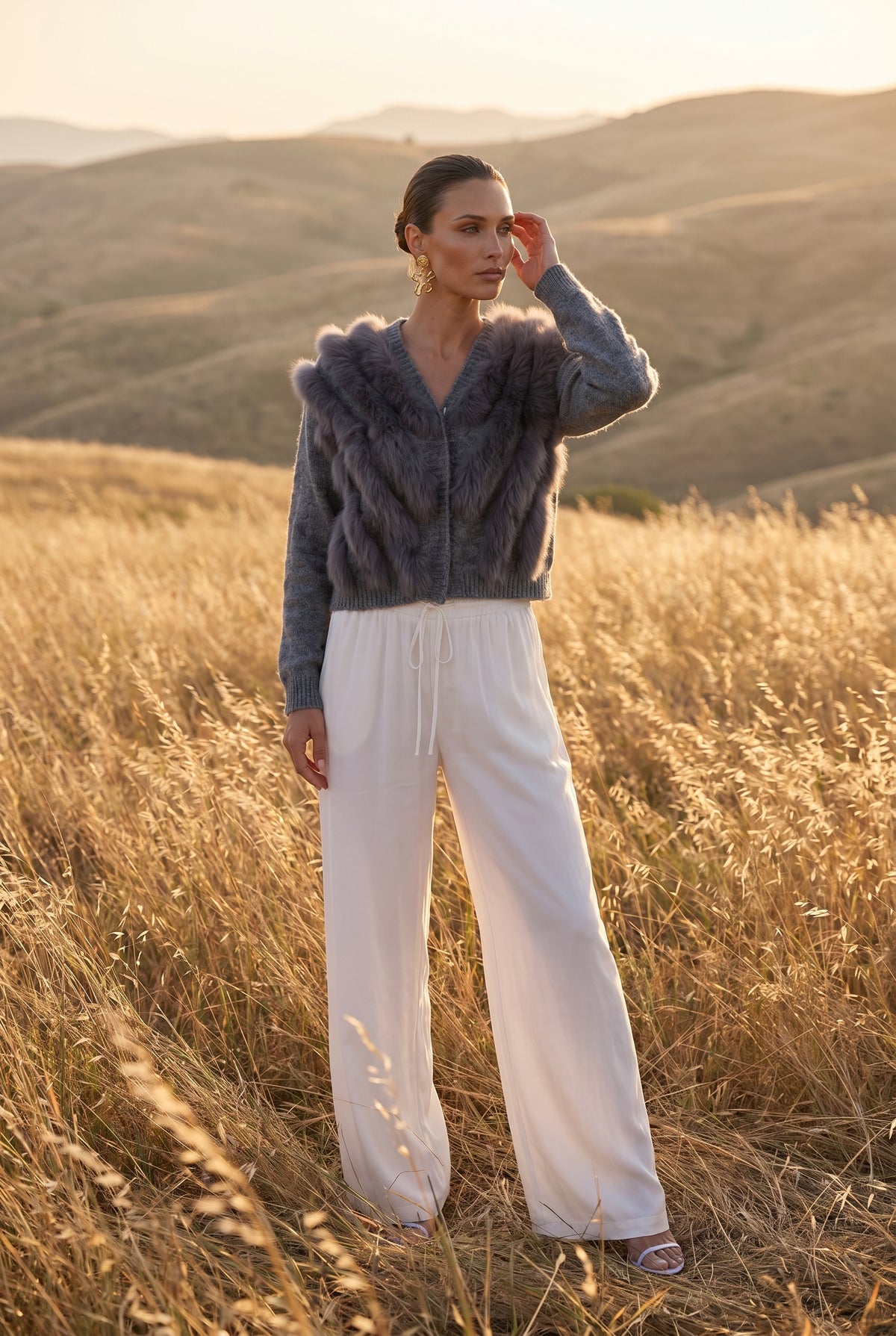 By The Fireside Fur Cardigan in Gray