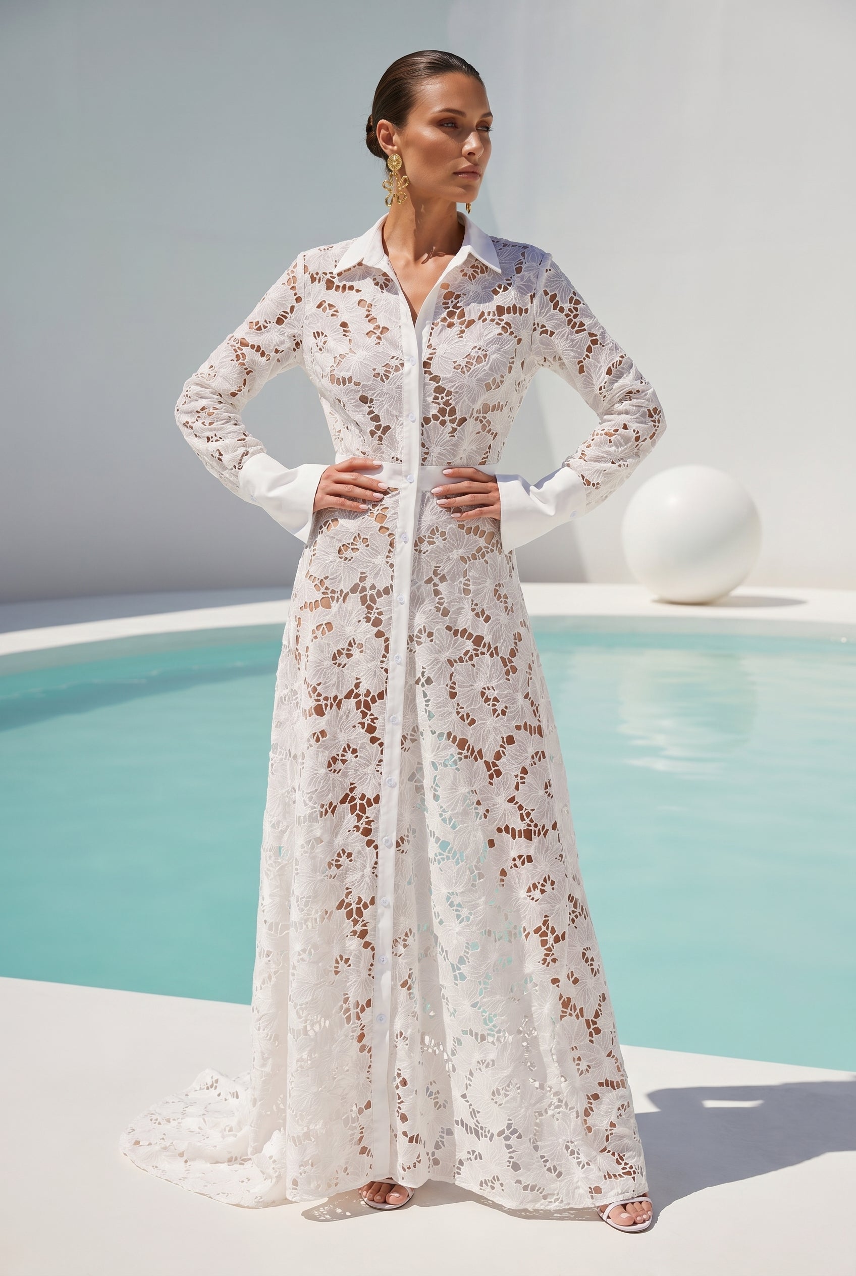 long sleeve white lace dress Good Life Lace Maxi Dress in White