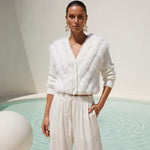 By The Fireside Fur Cardigan in White