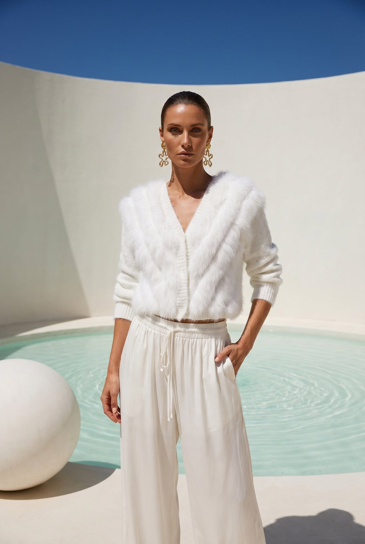 By The Fireside Fur Cardigan in White