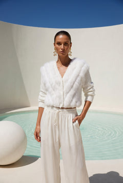 By The Fireside Fur Cardigan in White - Lisa Maree