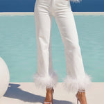 Fable denim feather trim jeans in White