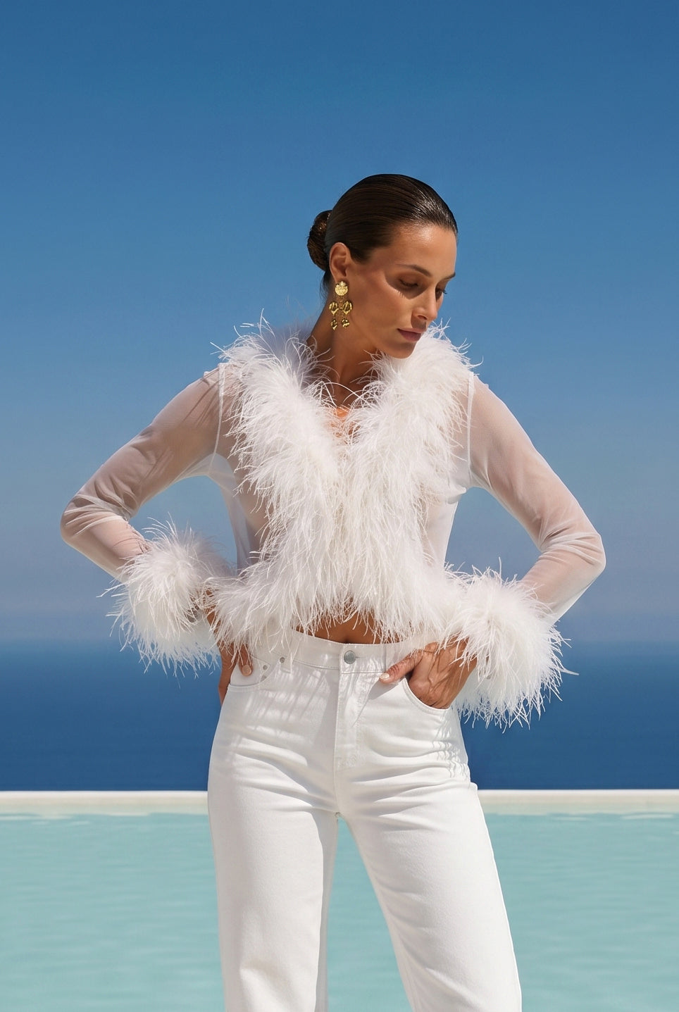 The Do-Over Sheer Ostrich Feather Jacket in White