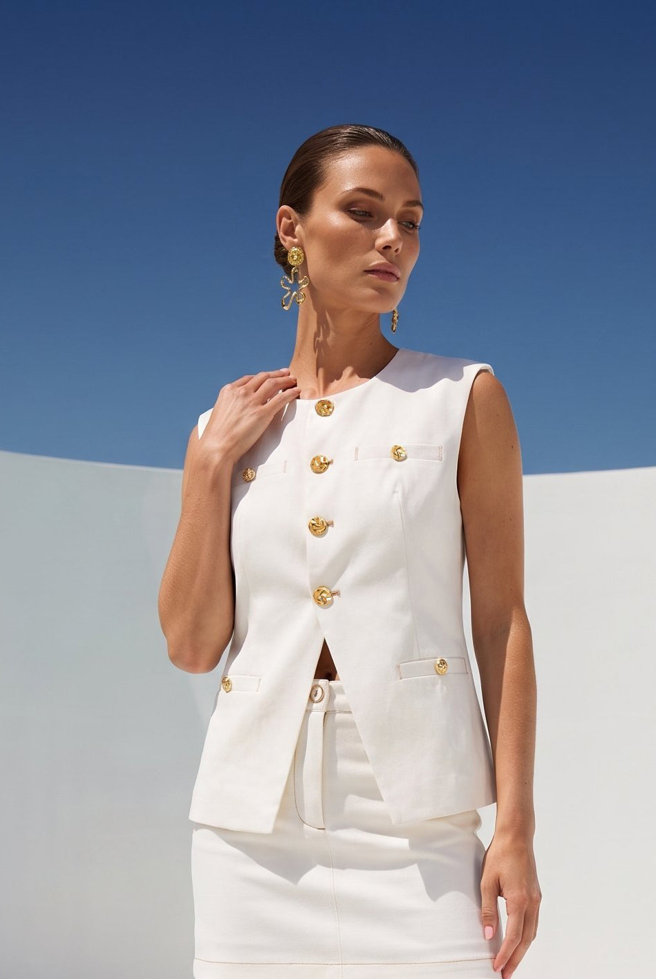 Glazed Sands Denim Vest in White