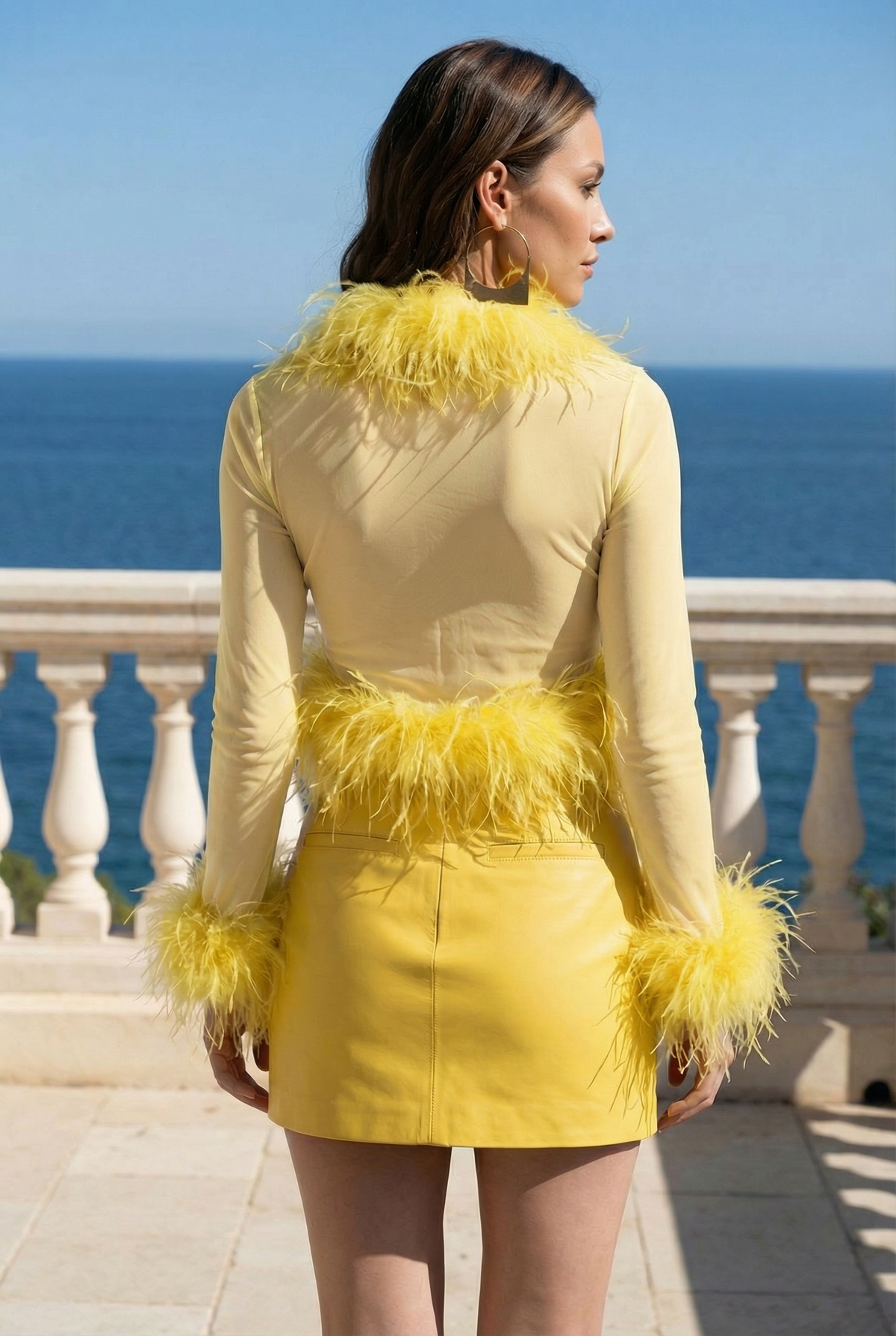 The Do-Over Sheer Ostrich Feather Jacket in Yellow