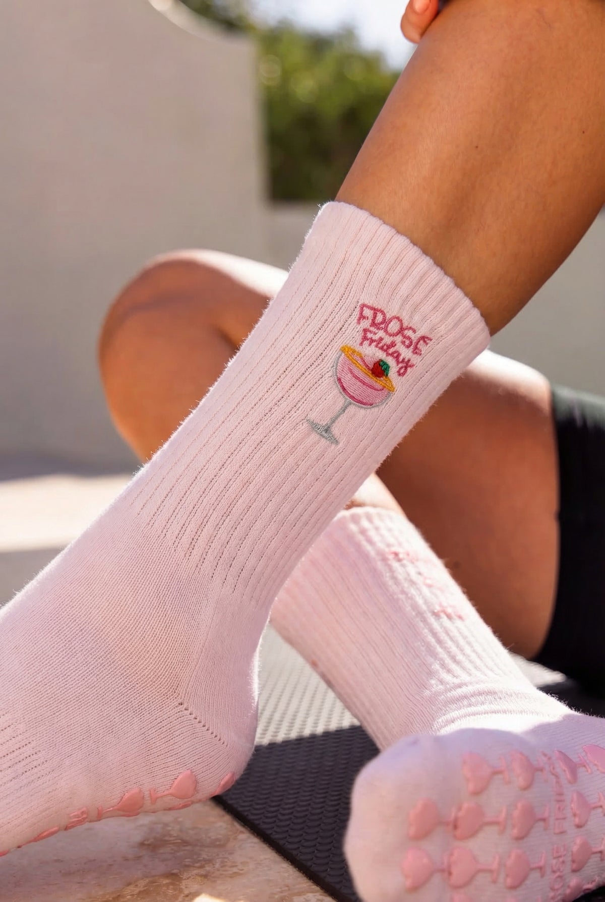 Frose Friday Pilates Barre Grip Socks in Pink
