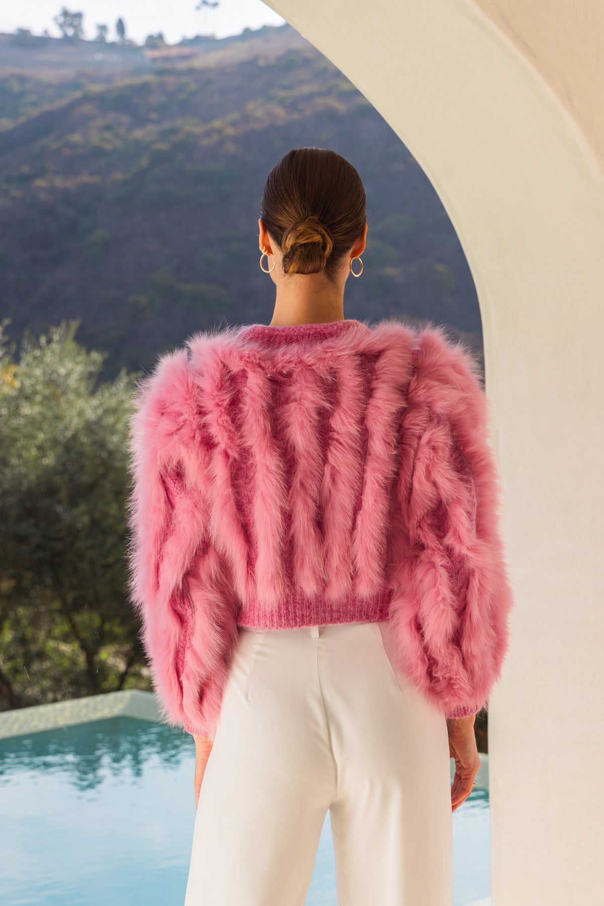 The Furry Fox Cardigan in Pink