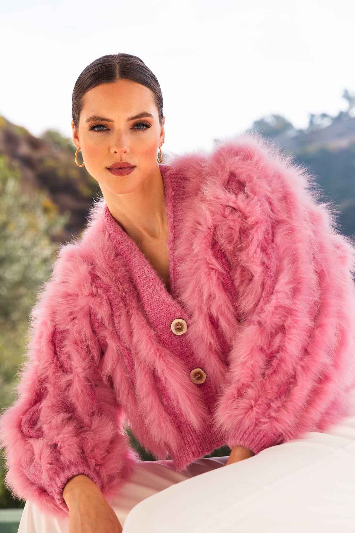 The Furry Fox Cardigan in Pink