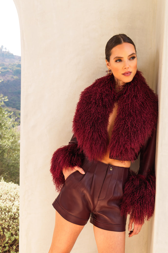 Awaken Leather Mongolian Wool Cropped Jacket