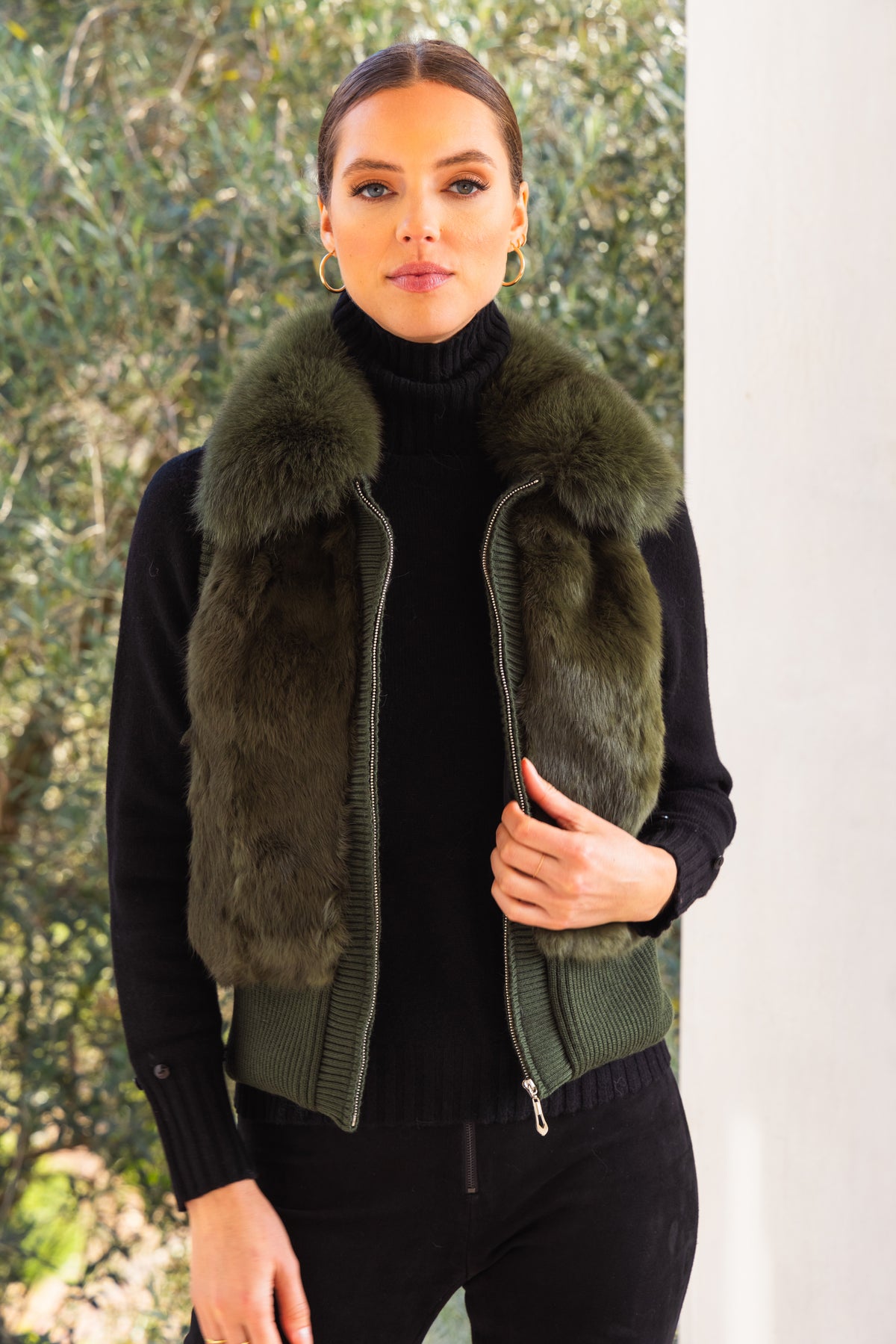 The Atrium Fur Vest in Forest Green