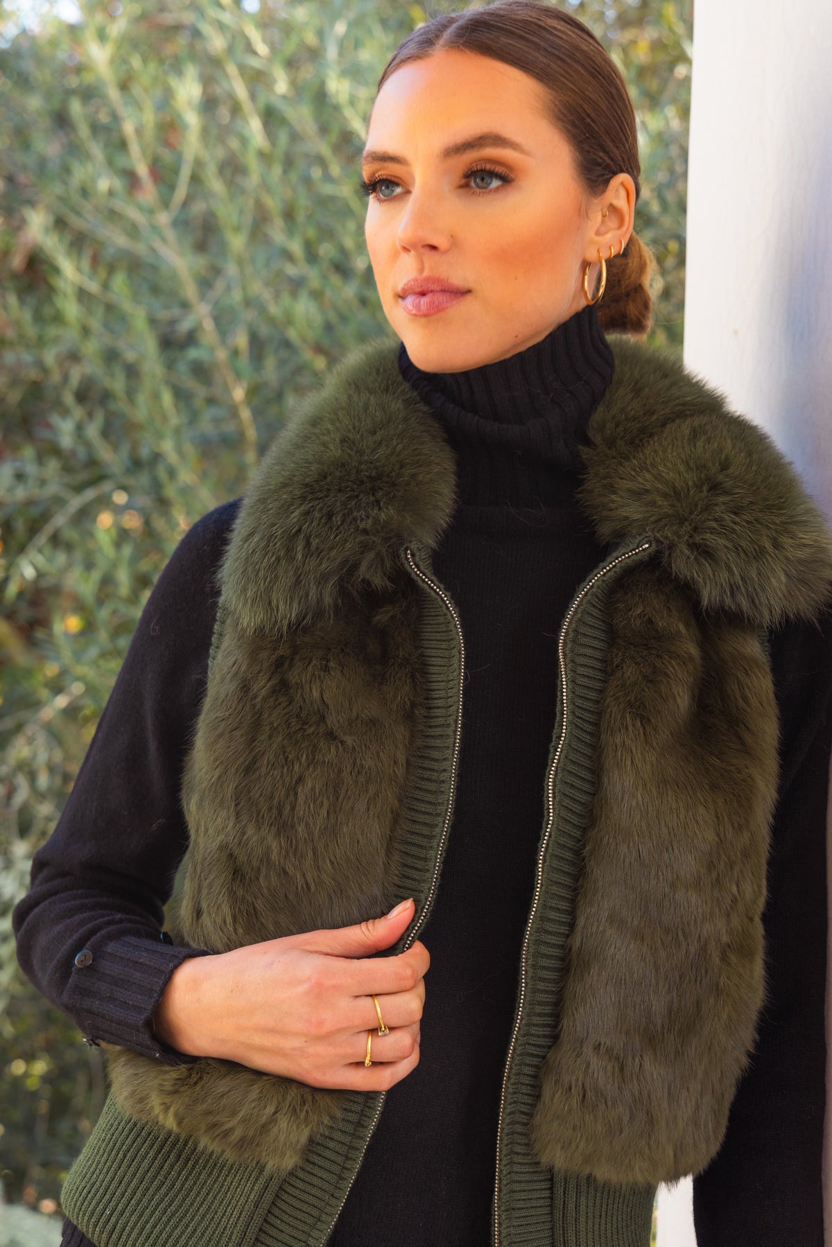 The Atrium Fur Vest in Forest Green