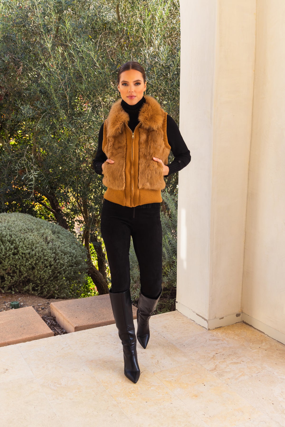 The Atrium Fur Vest in Tan