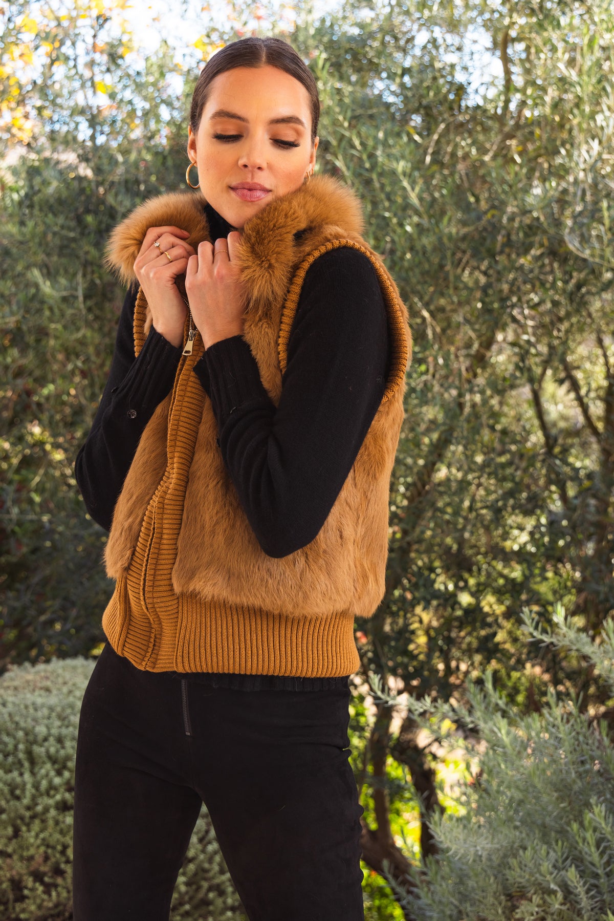 The Atrium Fur Vest in Tan