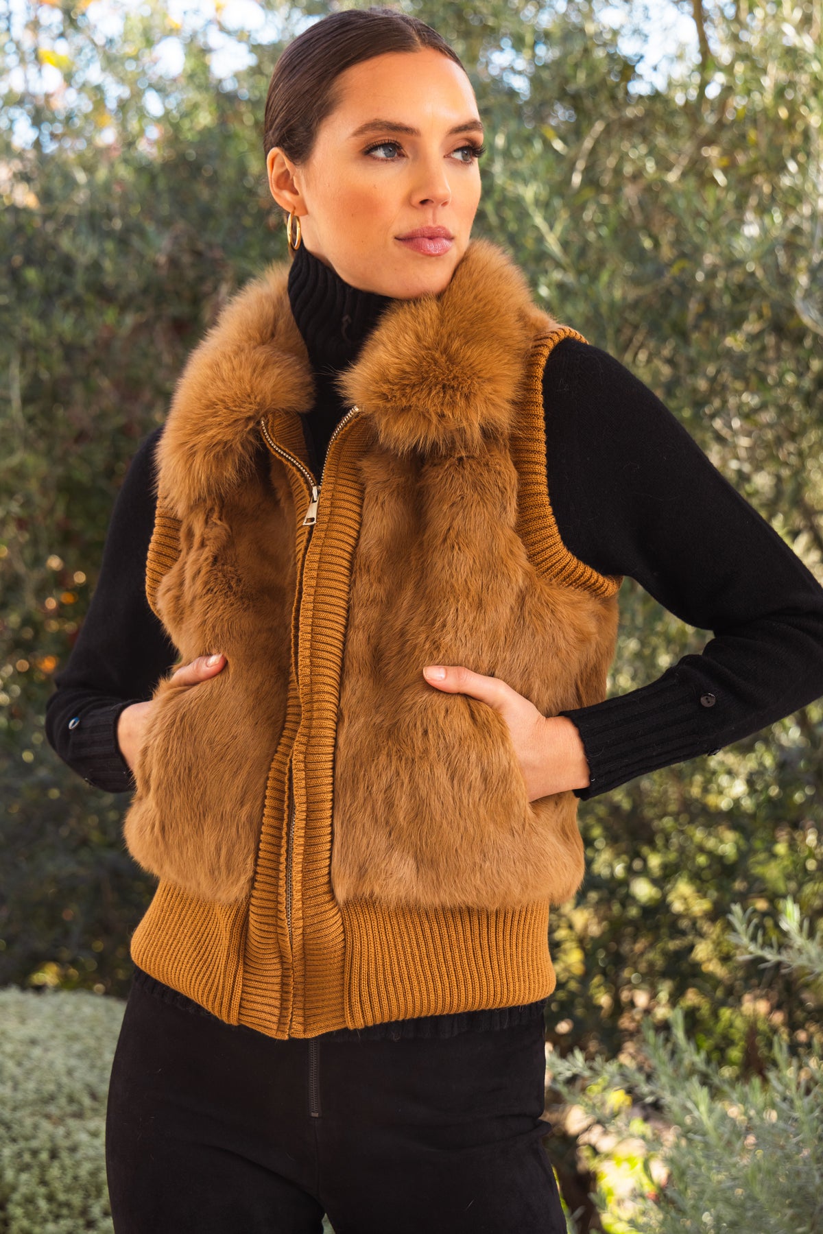 The Atrium Fur Vest in Tan