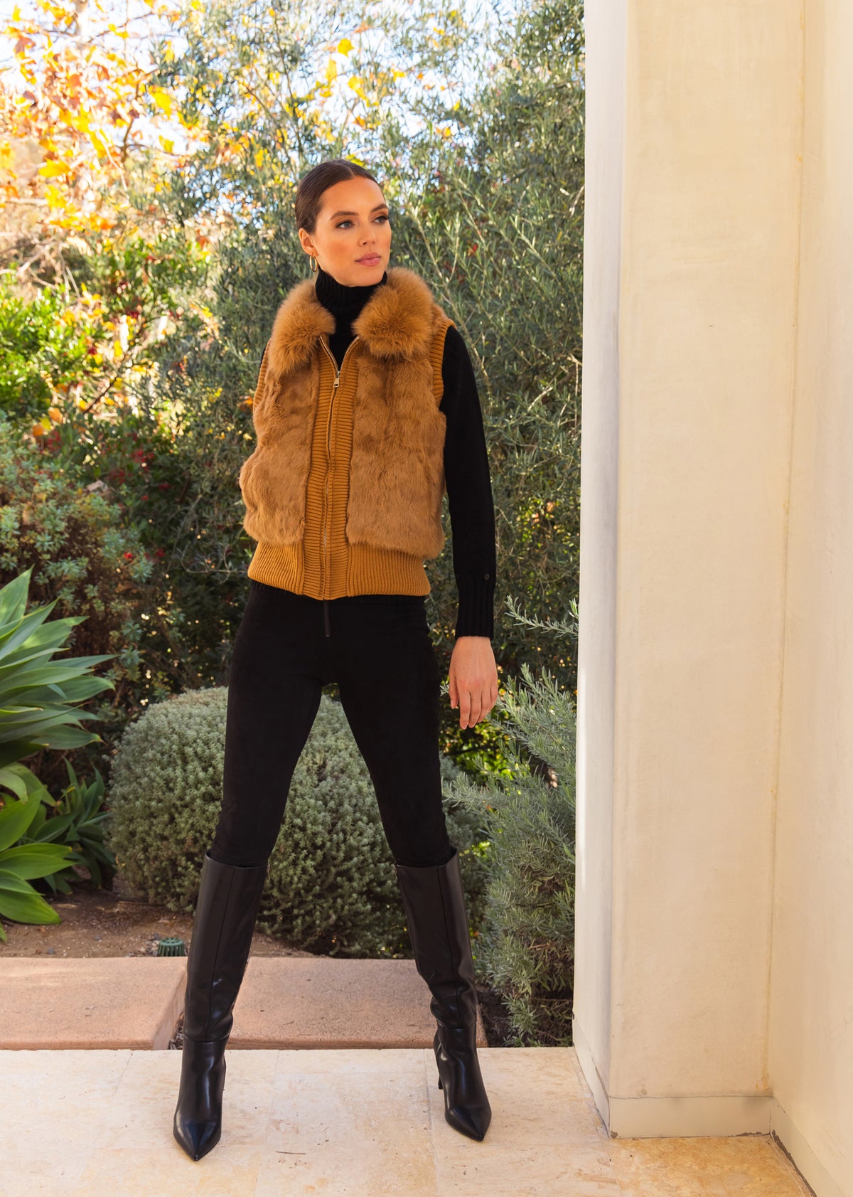 The Atrium Fur Vest in Tan