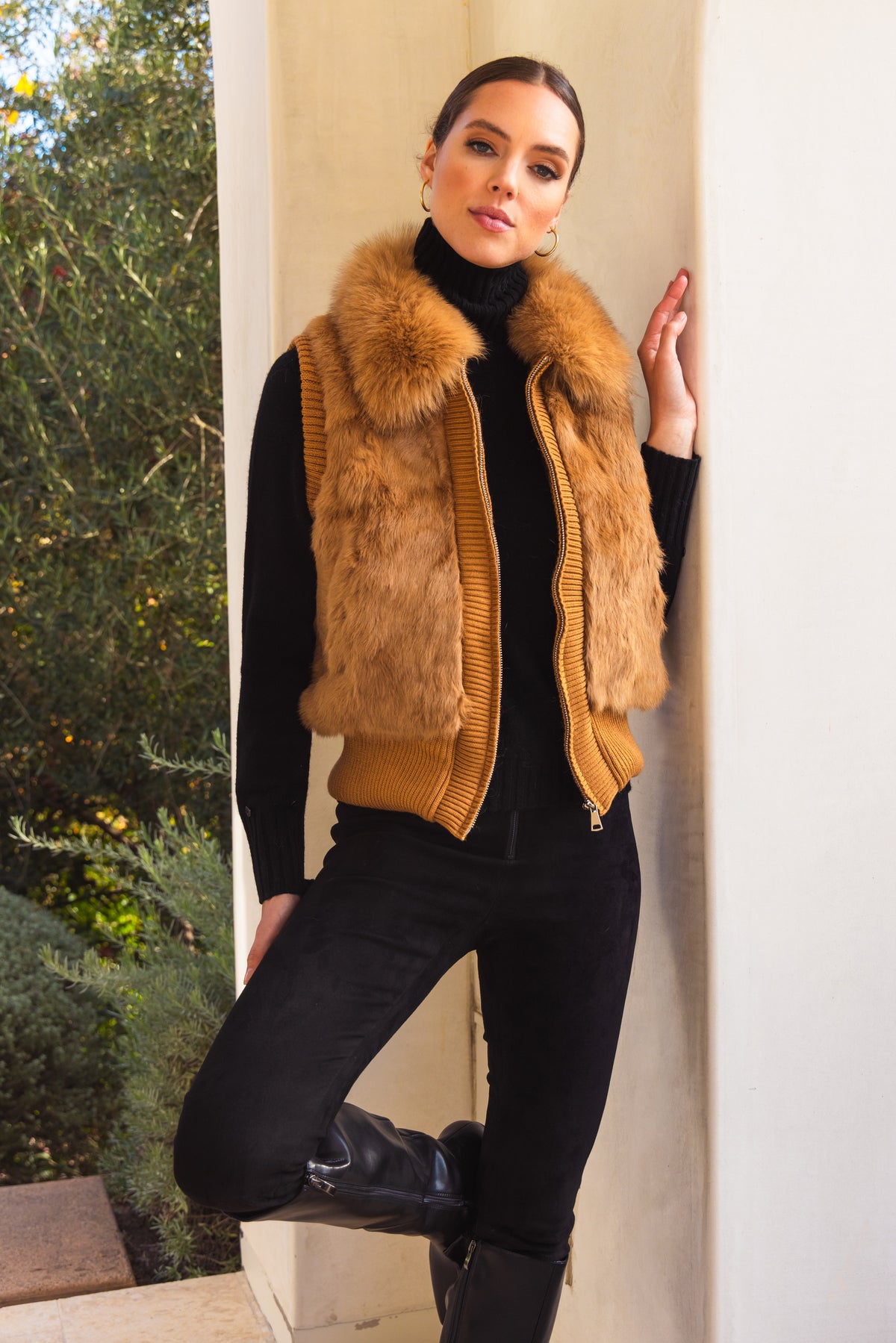 The Atrium Fur Vest in Tan