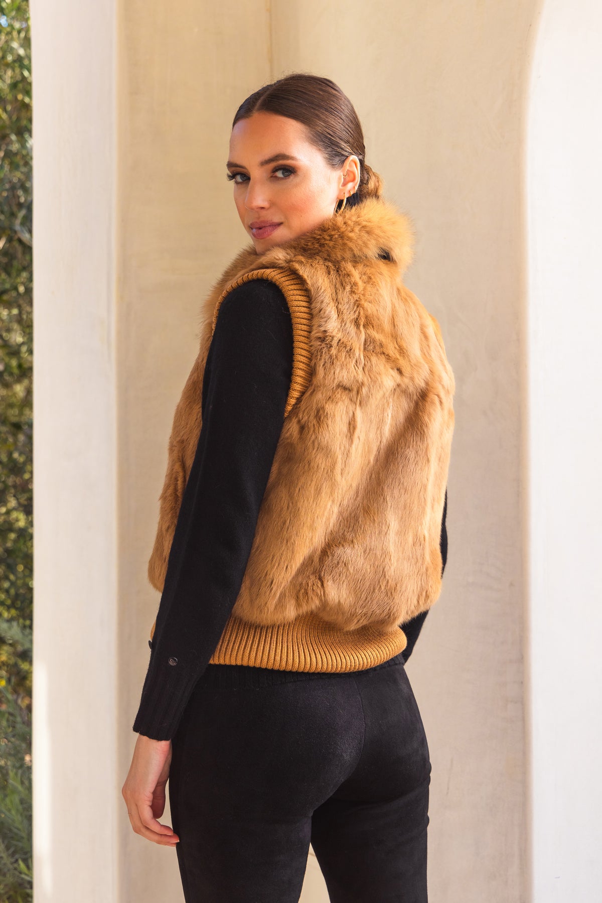 The Atrium Fur Vest in Tan