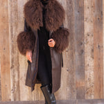 Blade Leather and  Mongolian Wool Coat in Brown