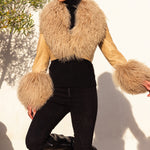 Awaken Leather and  Mongolian Wool Cropped Jacket in Tan
