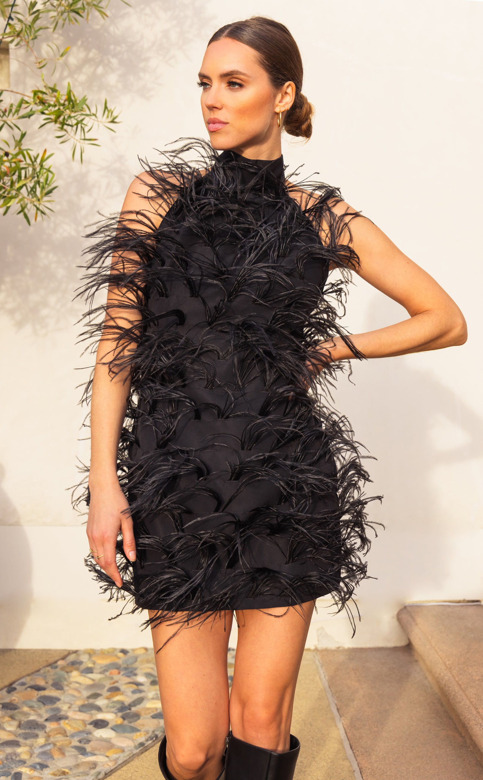 Love Awaits feather mini dress in Black - Lisa Maree Love Awaits feather mini dress in Black - Lisa Maree